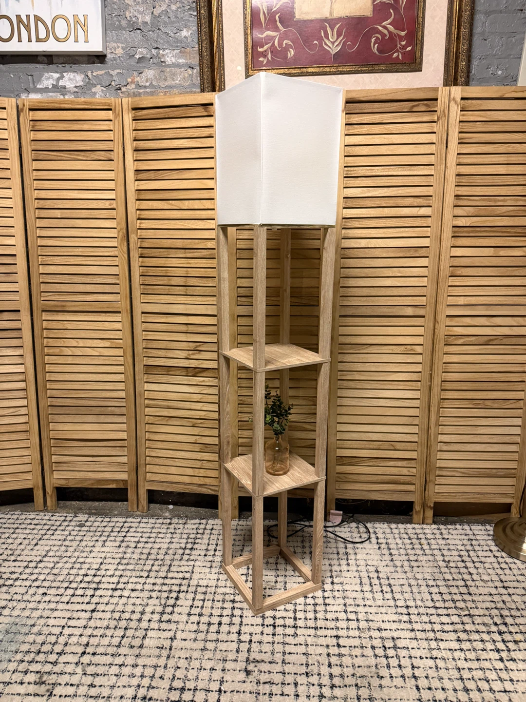 Wooden Floor Lamp with Shelves - photo 2