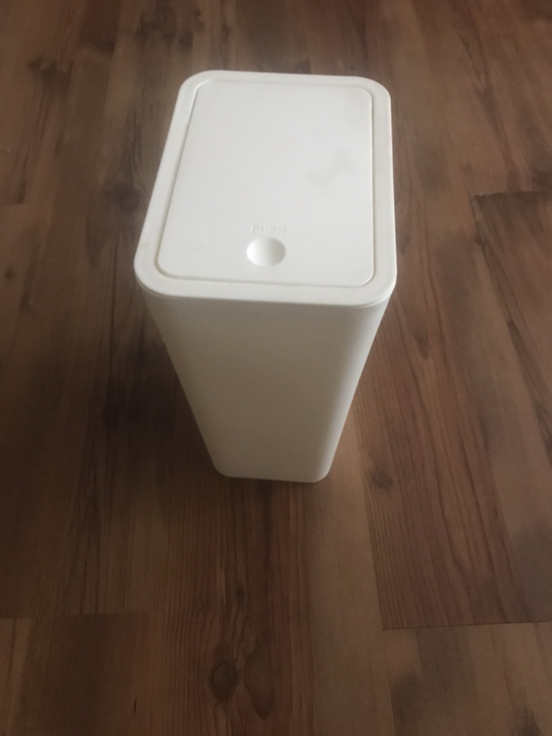 White Wastebasket with Push Lid