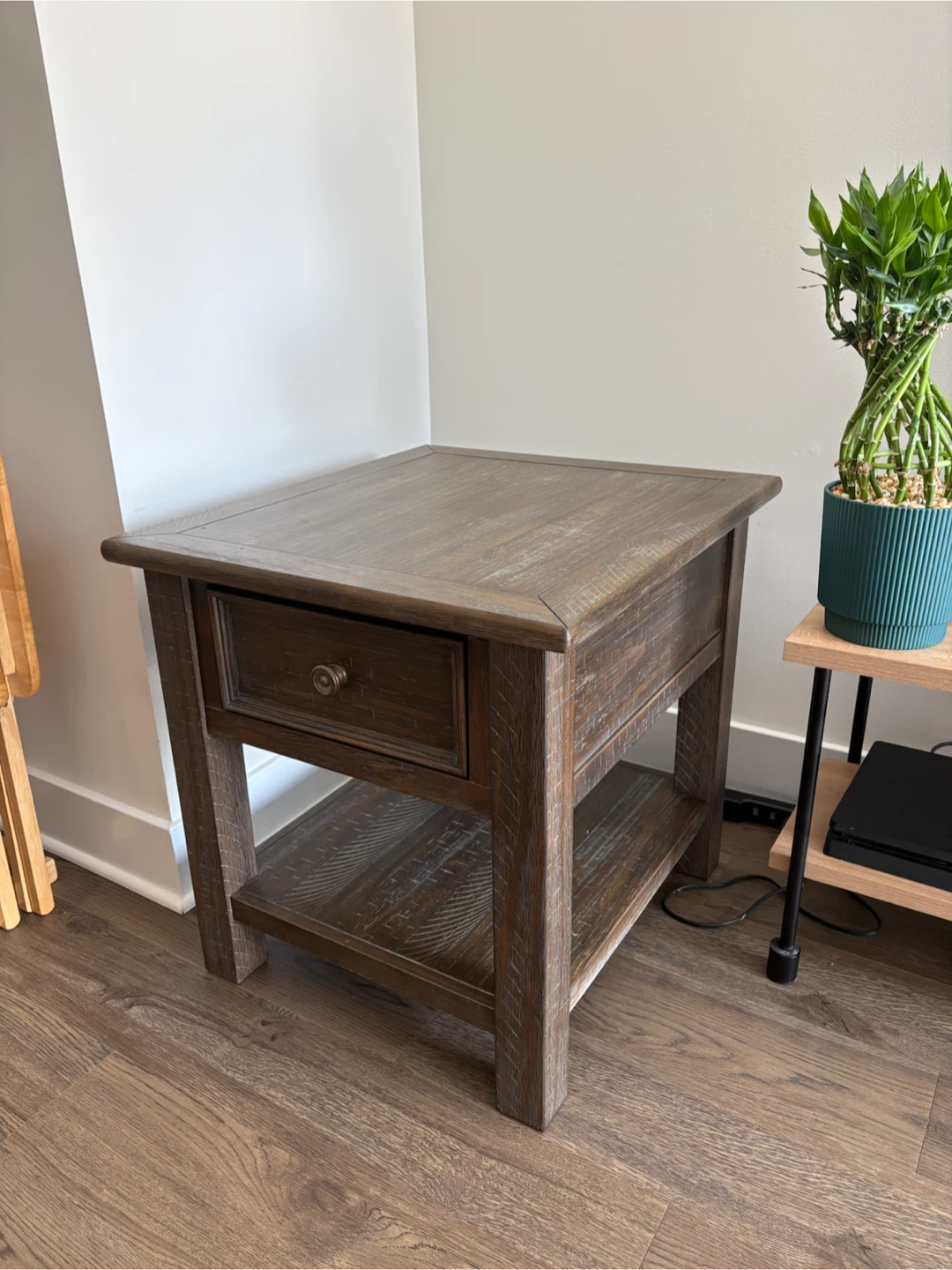 Rustic Wood End Table with Drawer