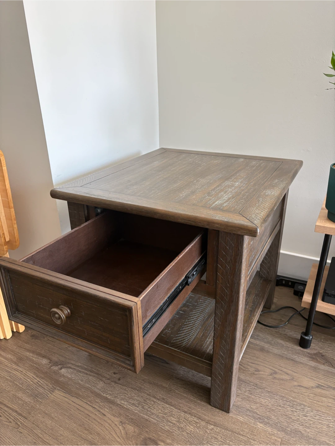 Rustic Wood End Table with Drawer - photo 4