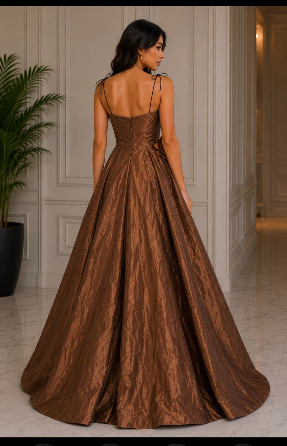 Brown Ball Gown with Floral Accent - photo 2