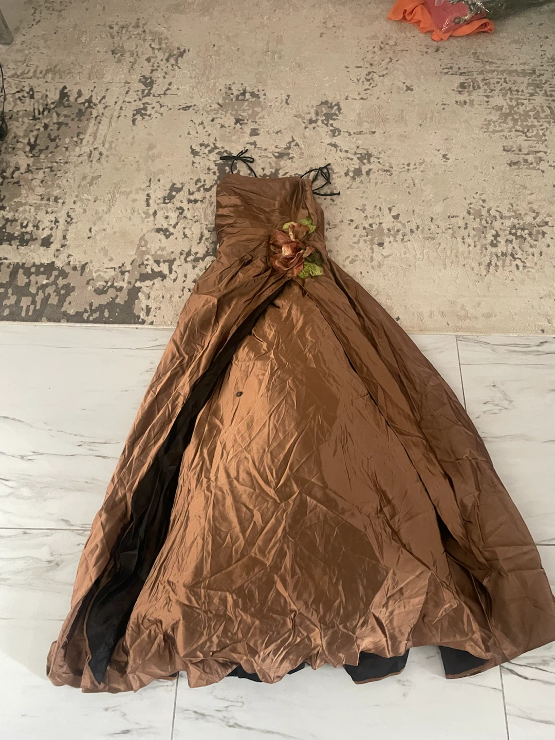Brown Ball Gown with Floral Accent - photo 3