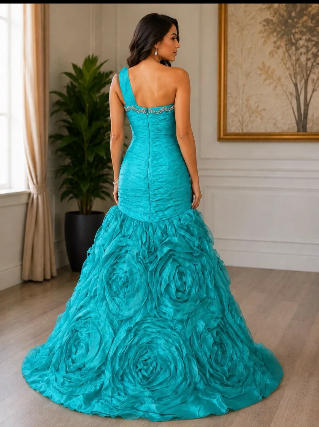 Rianna Couture Teal One-Shoulder Gown - photo 2