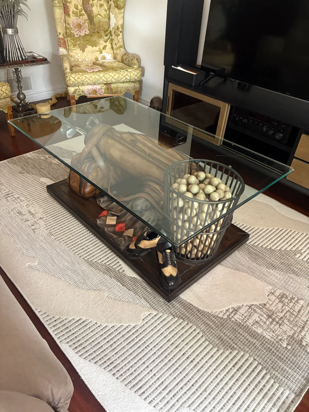 Golf Themed Coffee Table with Glass Top - photo 3