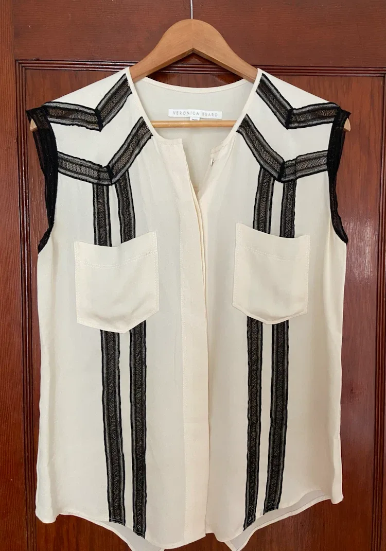 Veronica Beard Cream Lace Detail Sleeveless Blouse Size 4