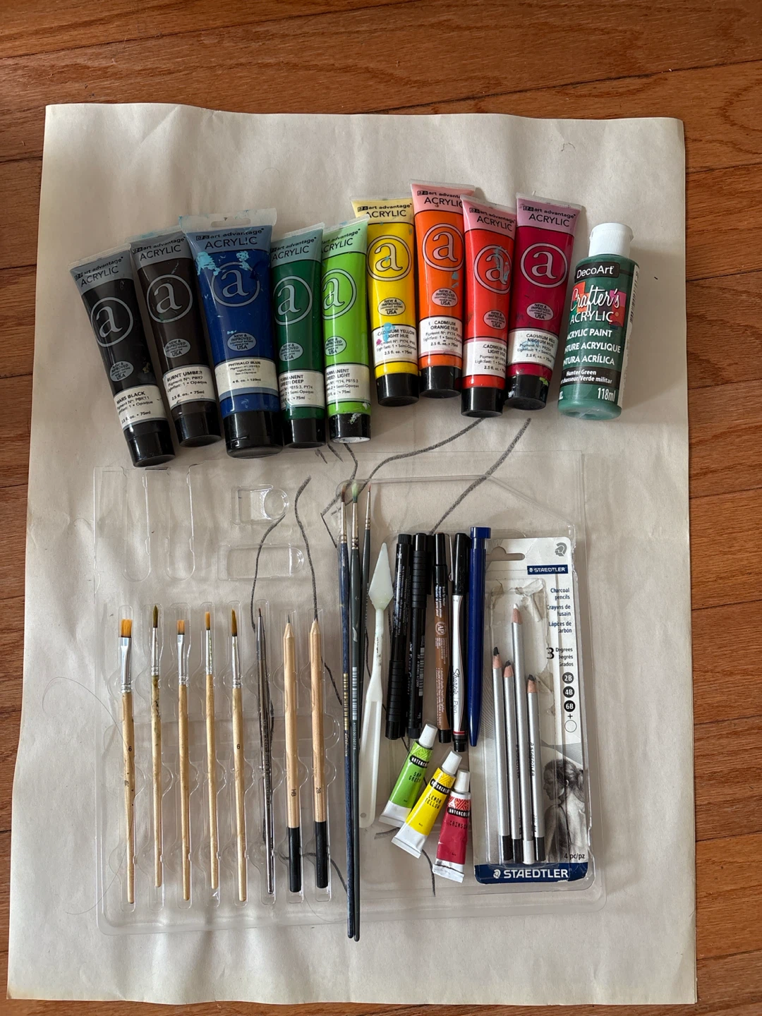 Art Supply Kit with Acrylic Paints, Brushes, and Pencils