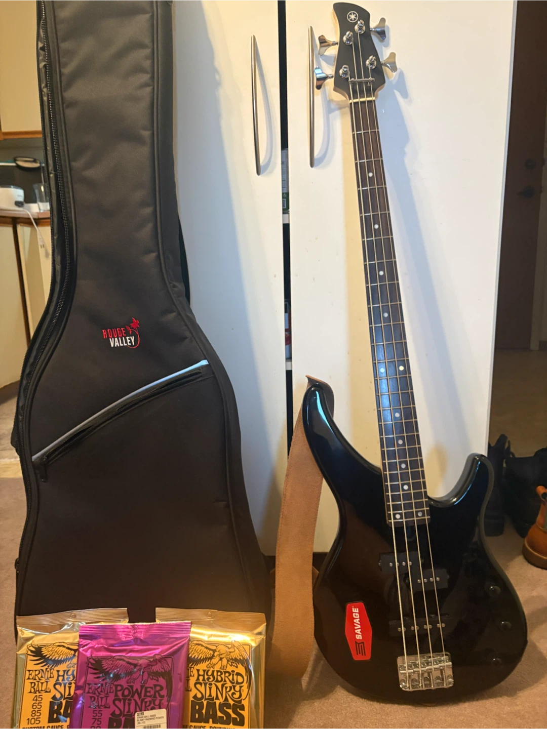 Yamaha Black Bass Guitar with Gig Bag and Strings