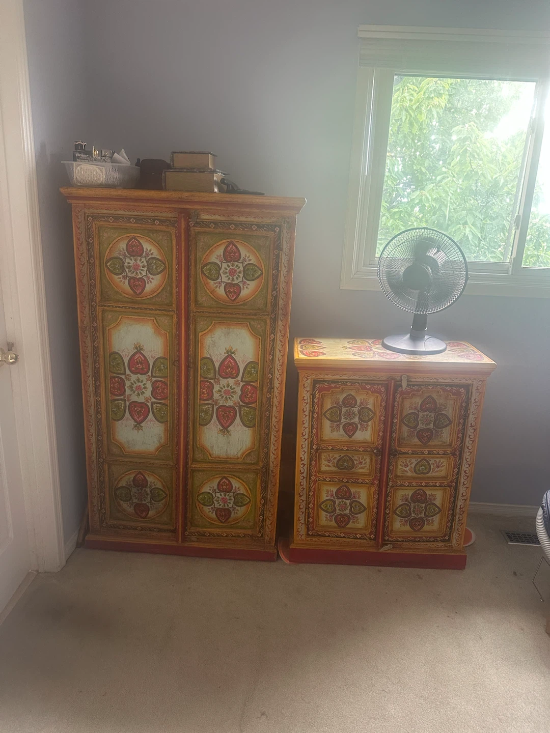 Hand-Painted Wooden Cabinet with Decorative Design