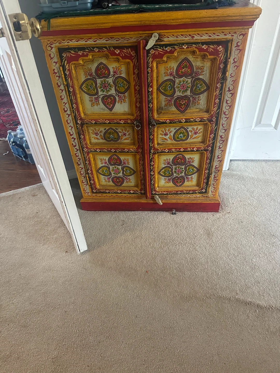 Hand-Painted Wooden Cabinet with Decorative Design - photo 3