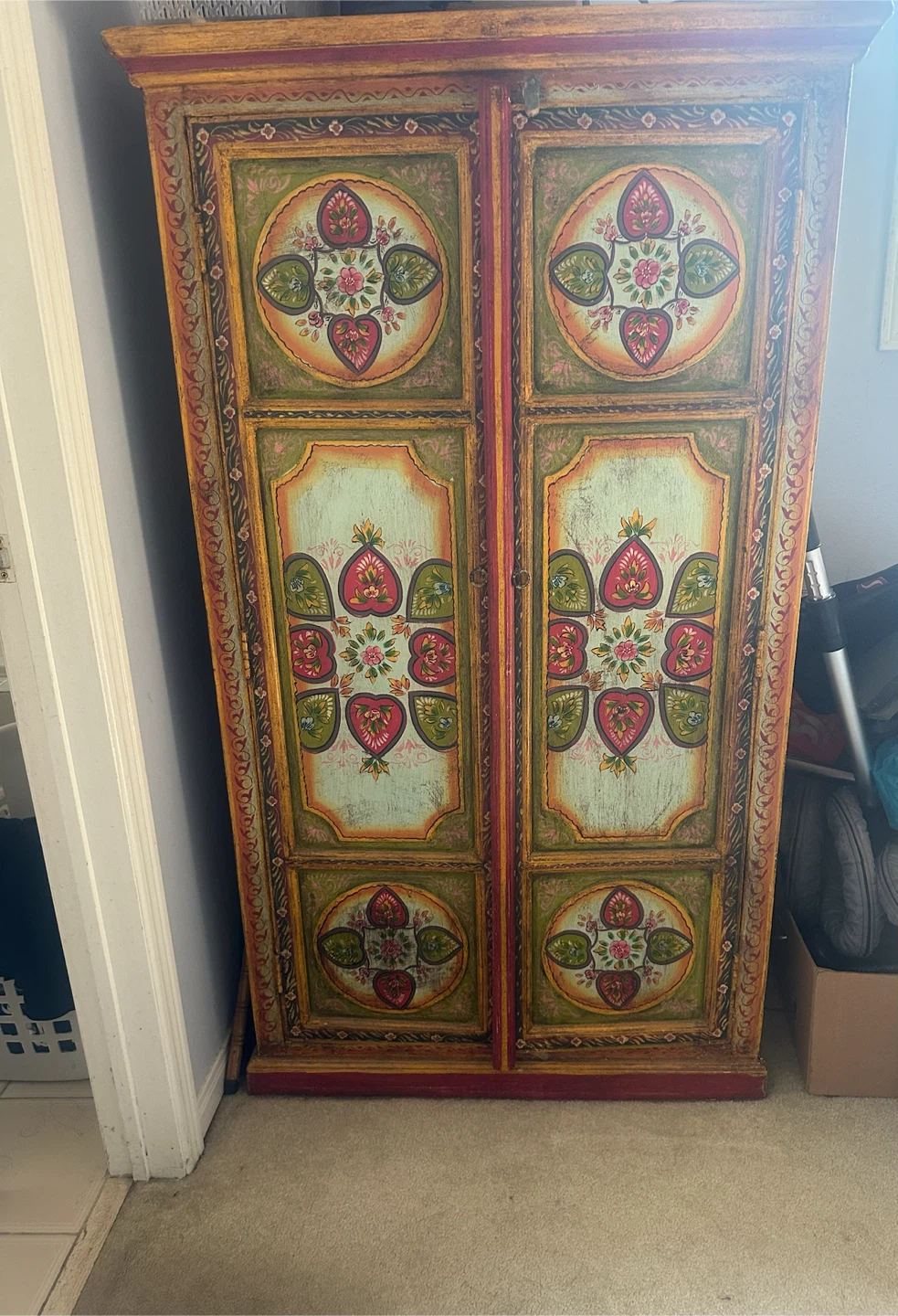 Hand-Painted Wooden Cabinet with Decorative Design - photo 4