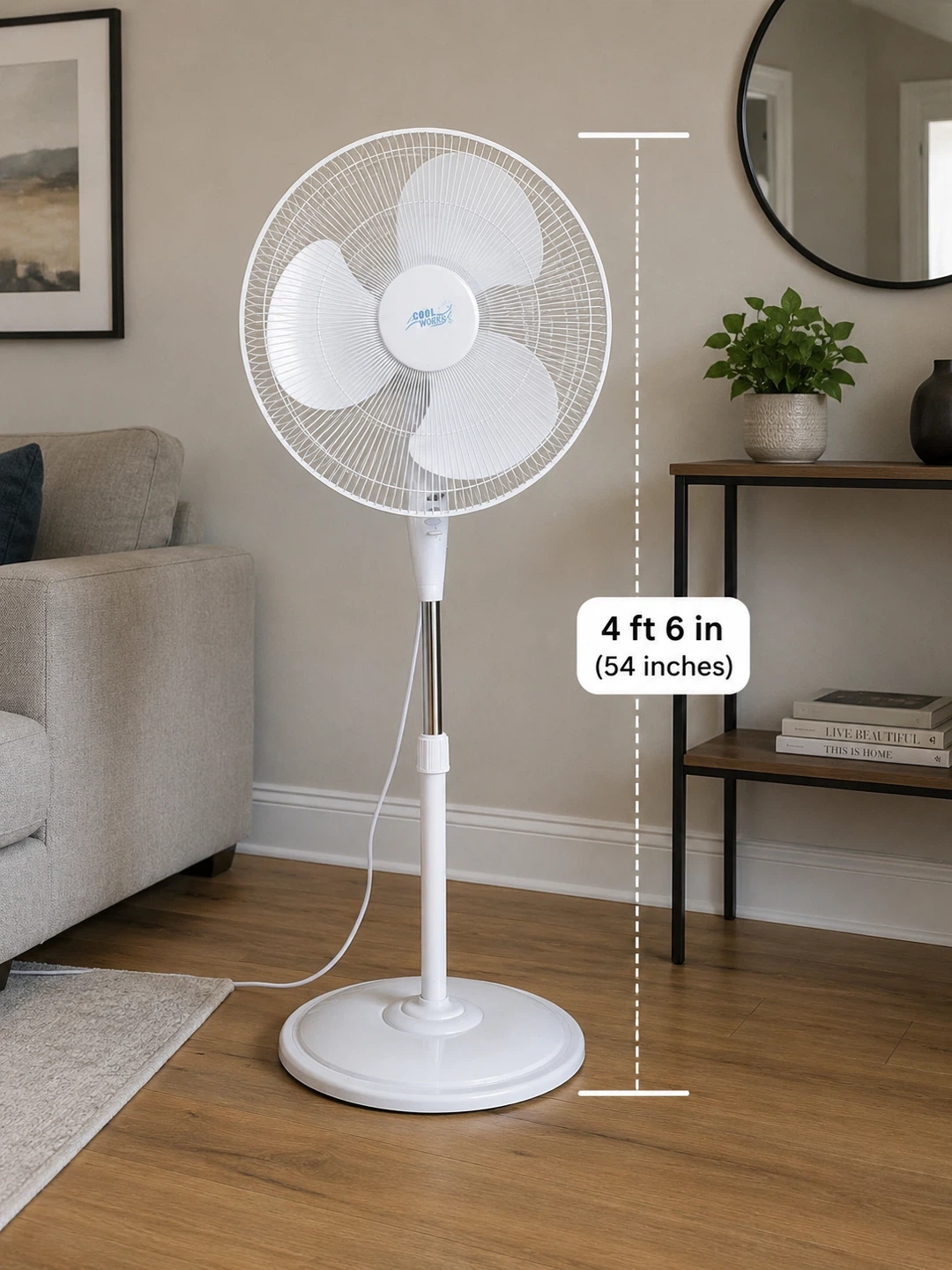 Cool Works White 4ft 6 inches Standing Fan