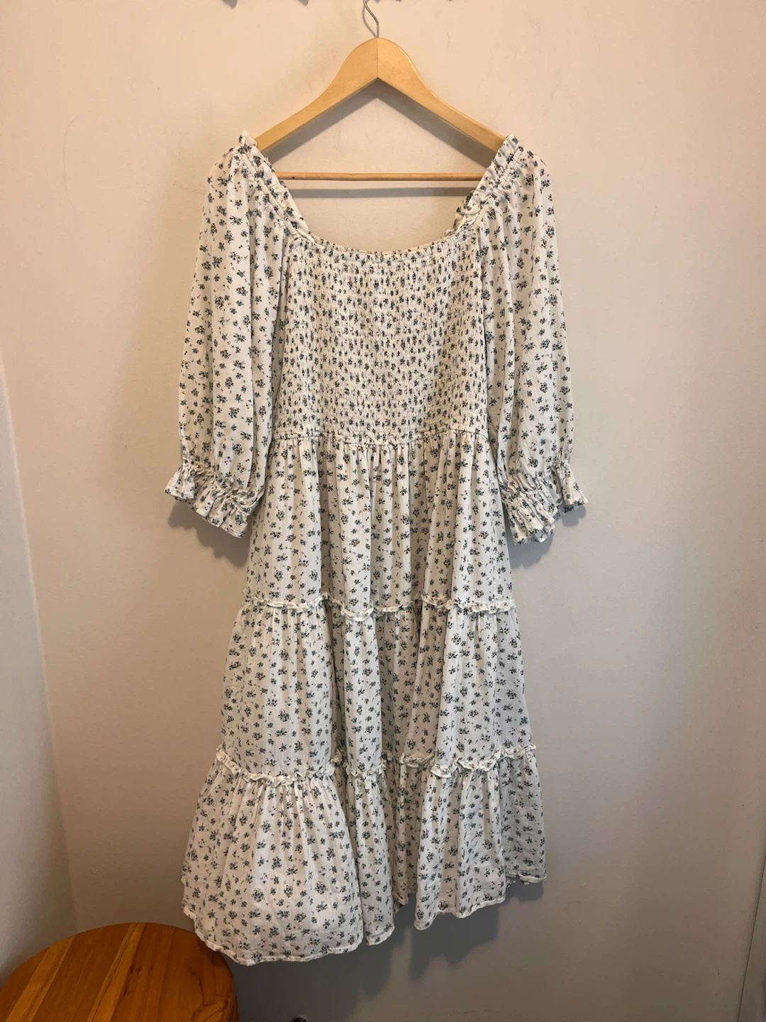 White Floral Smocked Tiered Dress