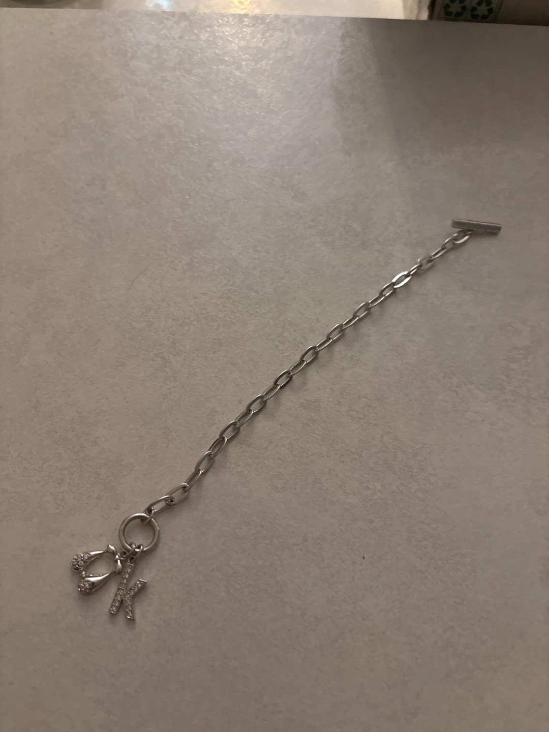 Silver Charm Bracelet with 'K' and Rhinestone Charm - photo 2