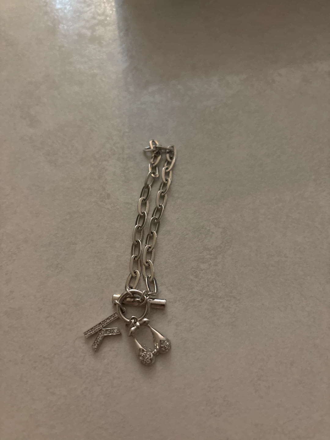 Silver Charm Bracelet with 'K' and Rhinestone Charm - photo 3