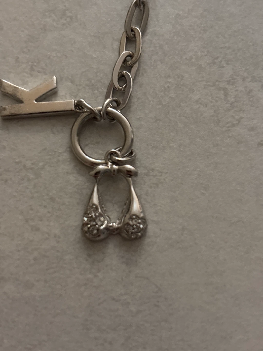 Silver Charm Bracelet with 'K' and Rhinestone Charm - photo 4