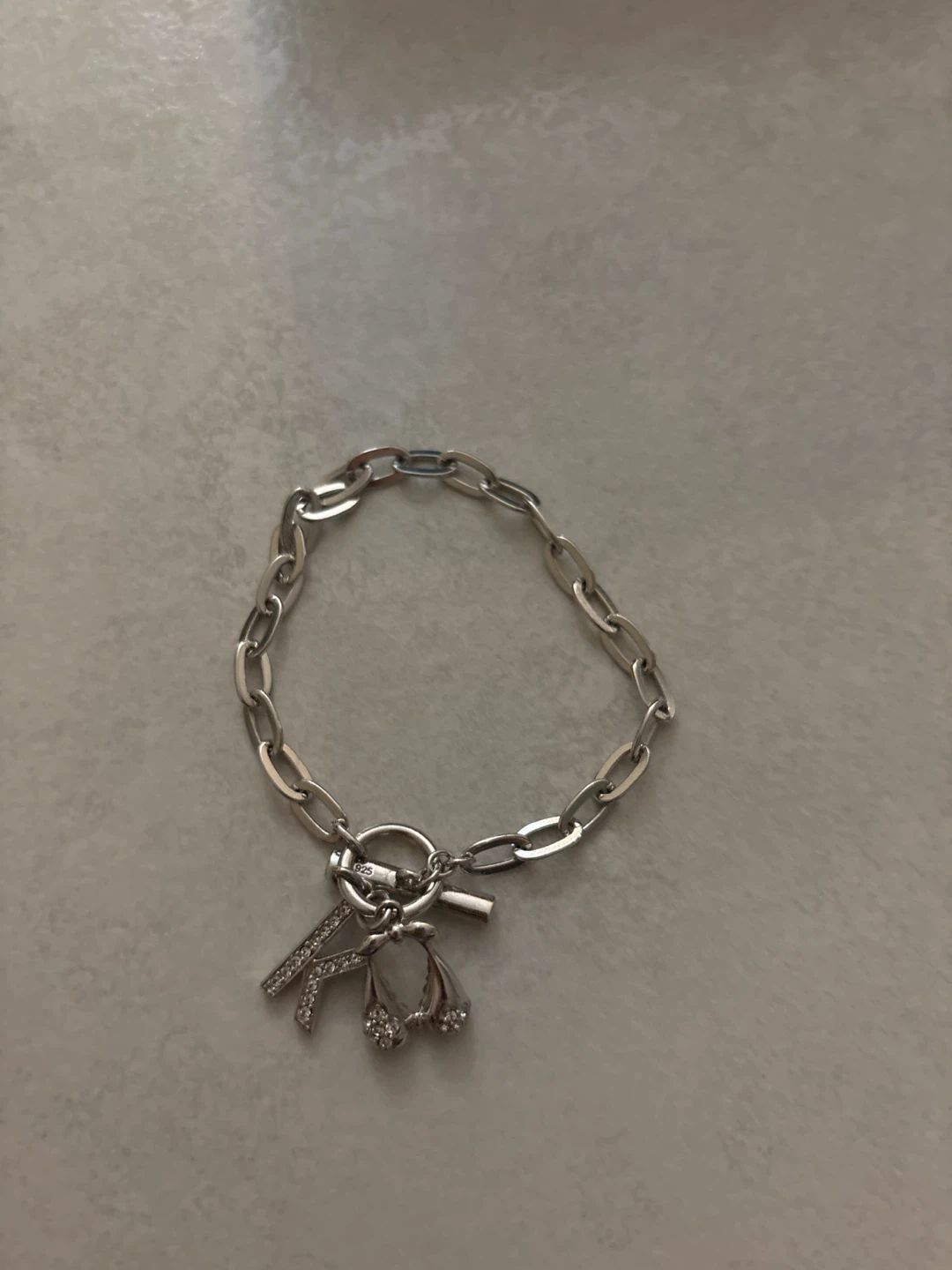 Silver Charm Bracelet with 'K' and Rhinestone Charm - photo 5