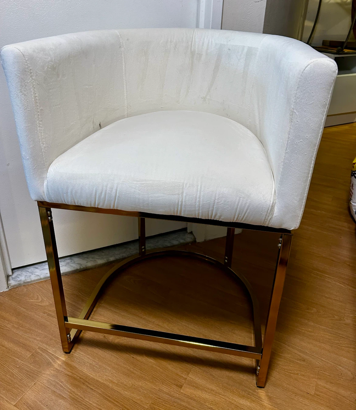 MOVING SALE White Velvet Accent Chair with Gold Base