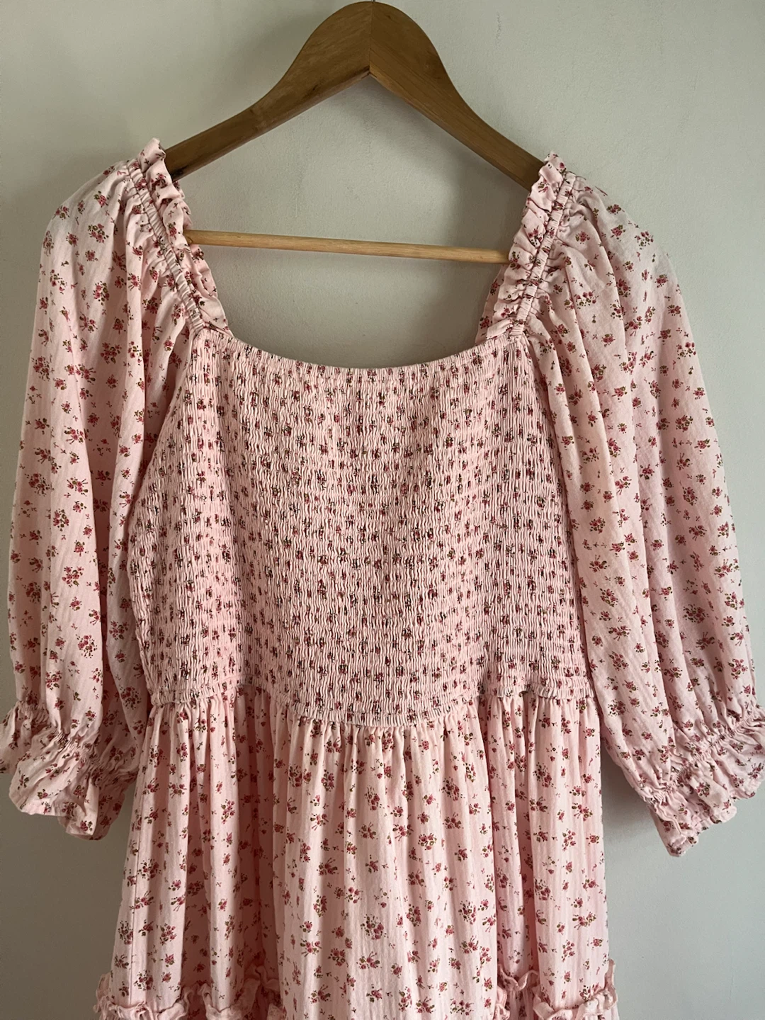 Pink Floral Smocked Tiered Midi Dress - photo 2