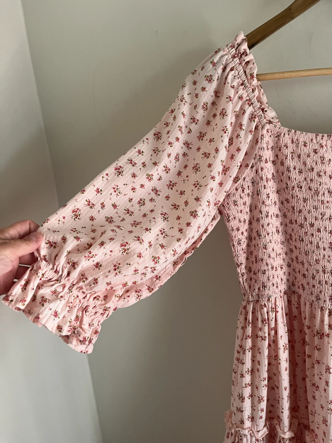 Pink Floral Smocked Tiered Midi Dress - photo 4
