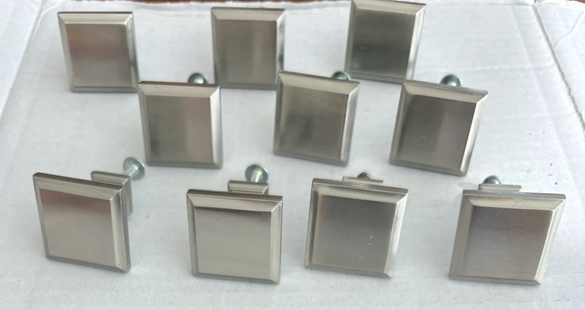 10 NEW Brushed Nickel Square Cabinet Knobs (Lot of 10)