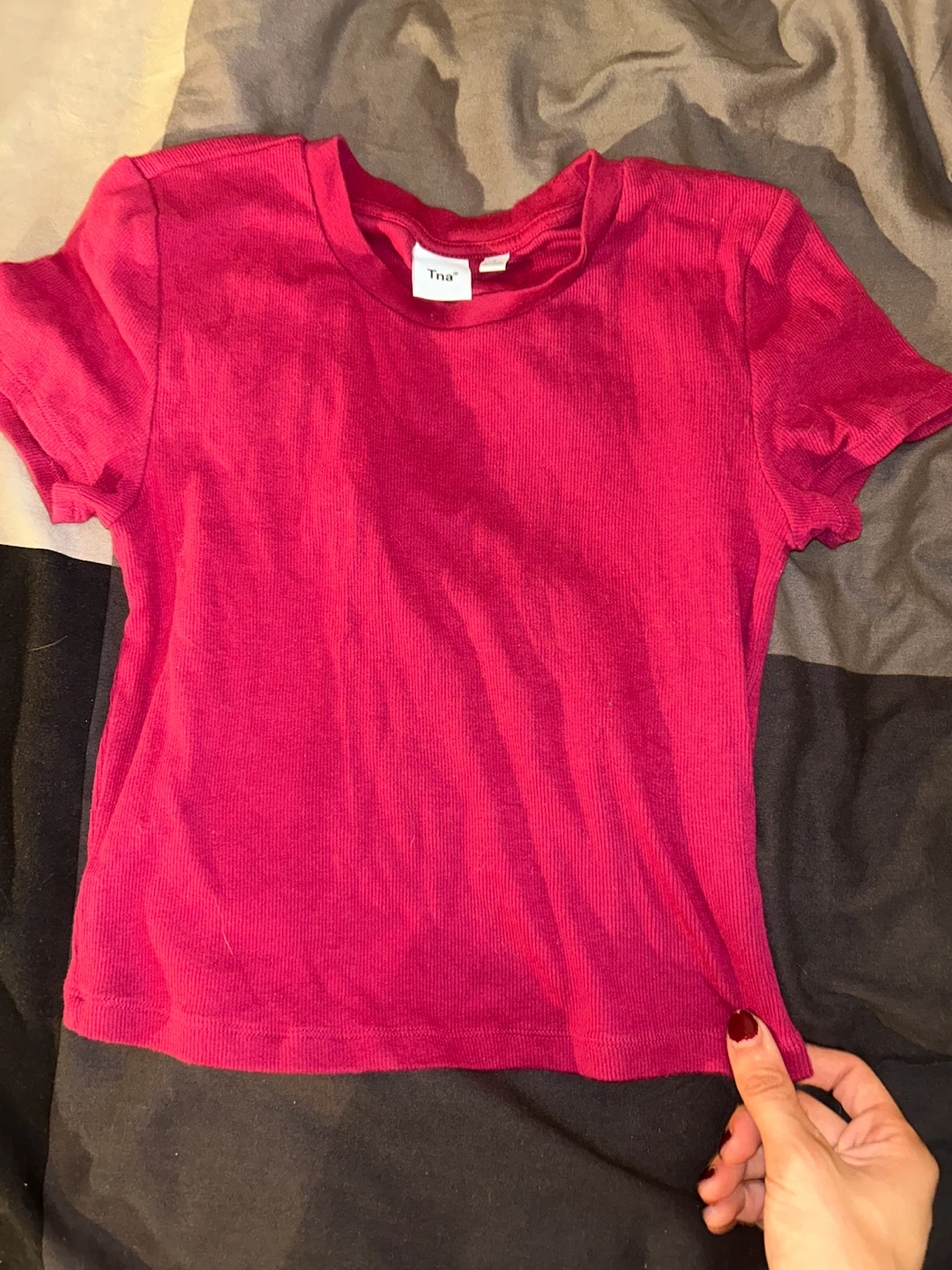 TNA Pink Ribbed Cropped T-Shirt