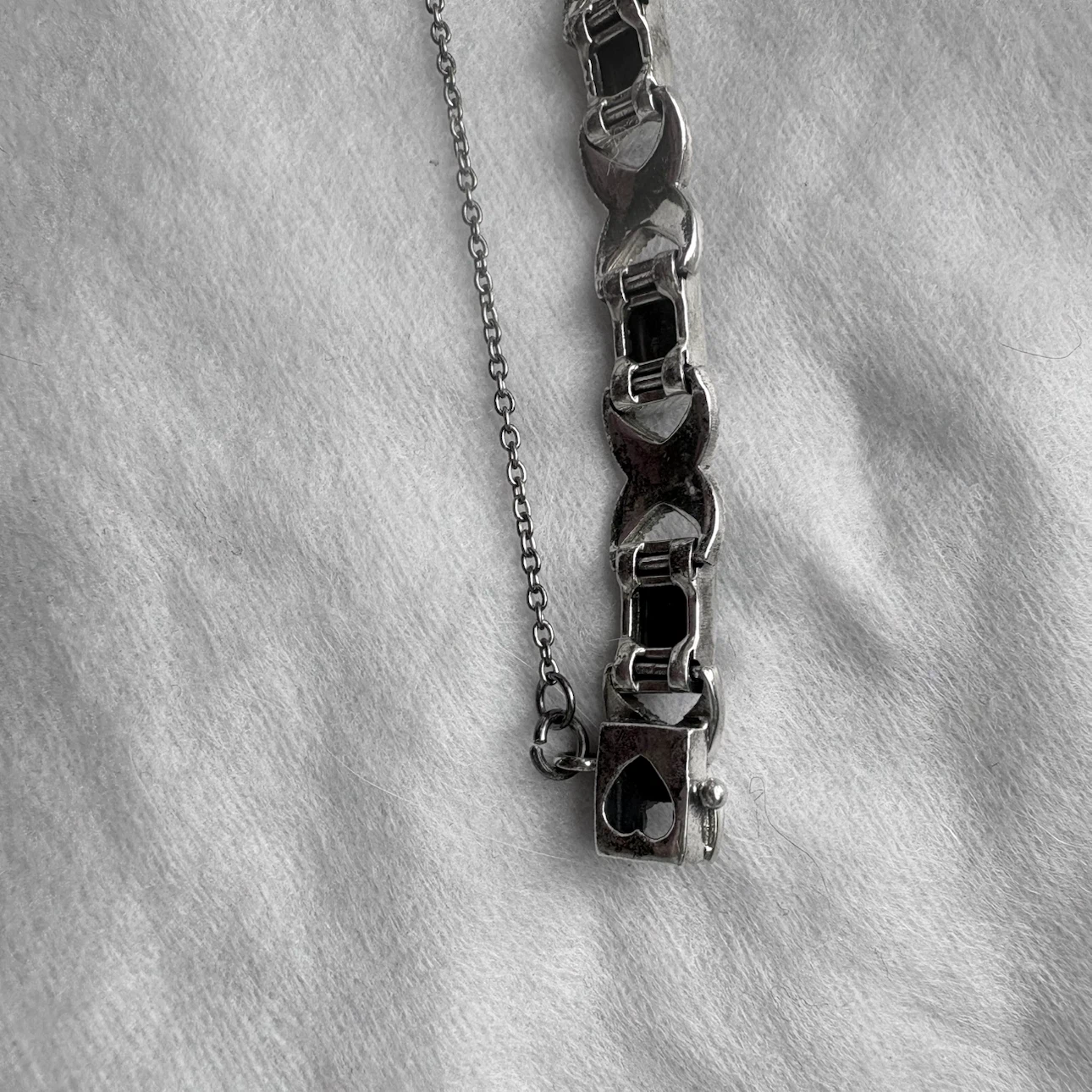 925 Silver Link Bracelet w/ Black Onyx & Marcasite Accents.