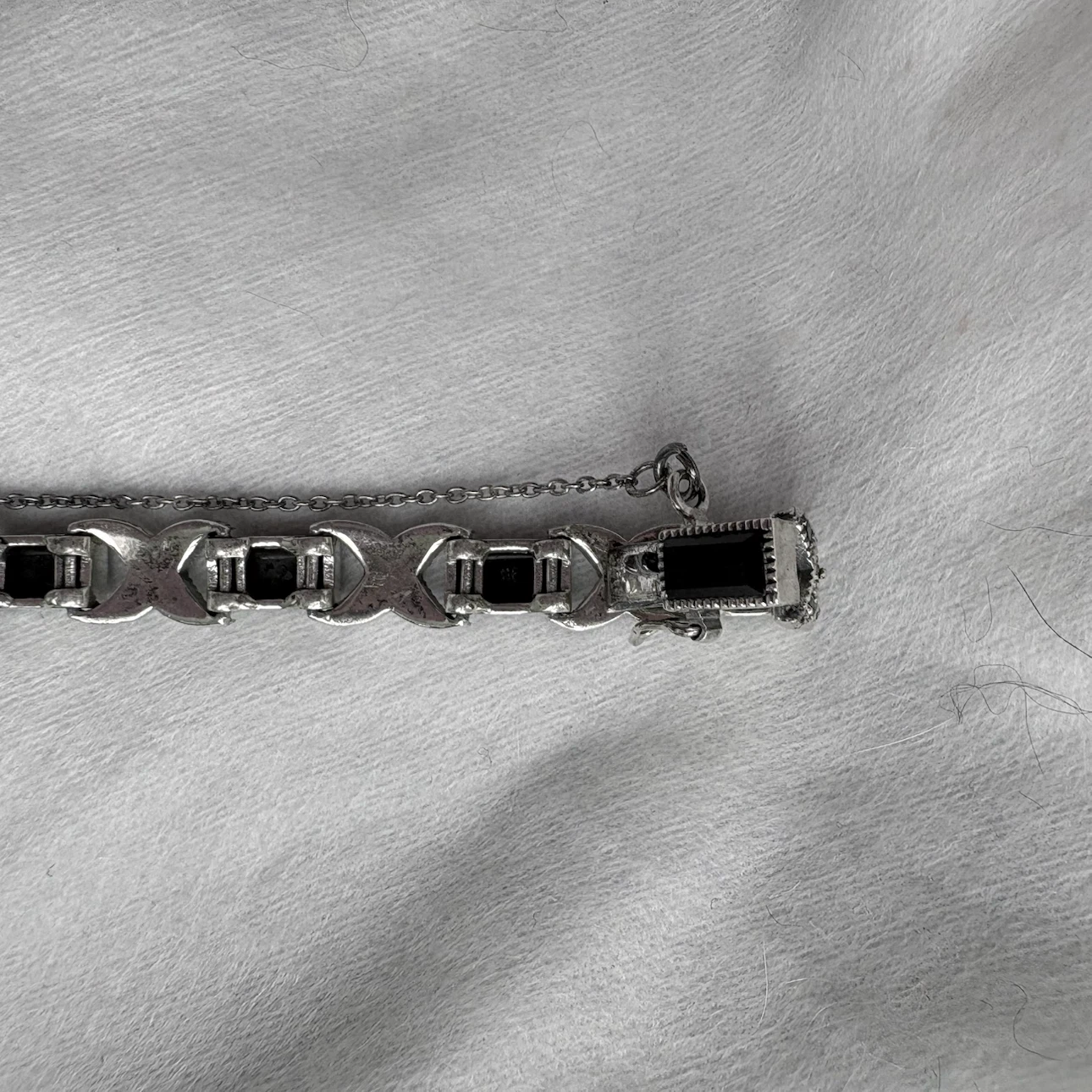 925 Silver Link Bracelet w/ Black Onyx & Marcasite Accents. - photo 3