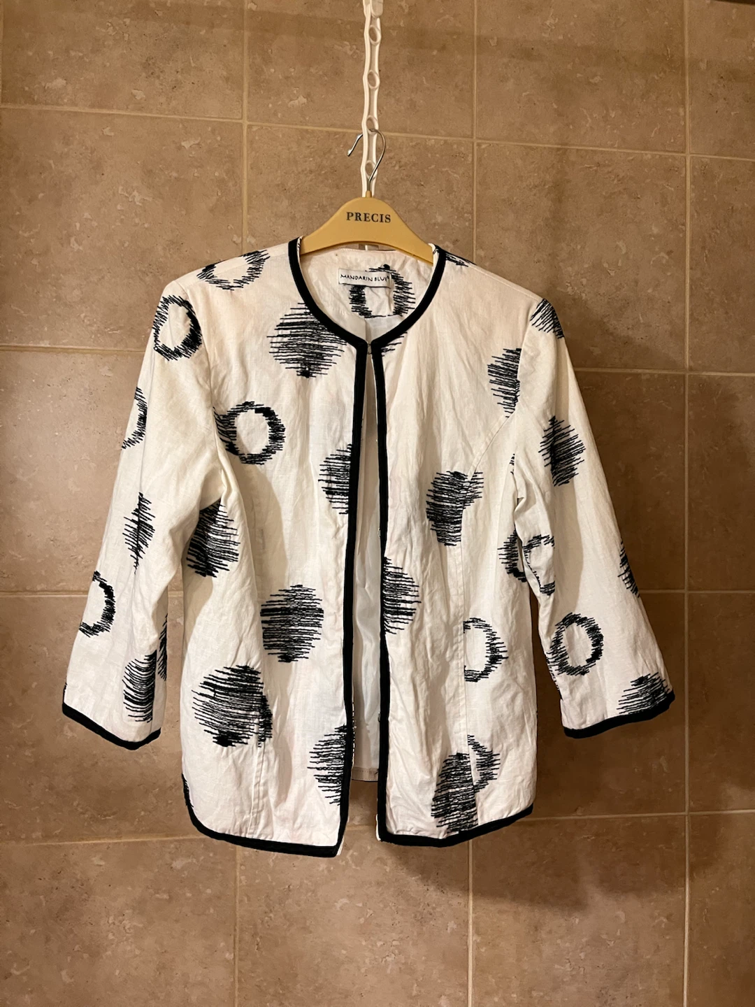 Mandarin Blue Black & White Print Jacket
