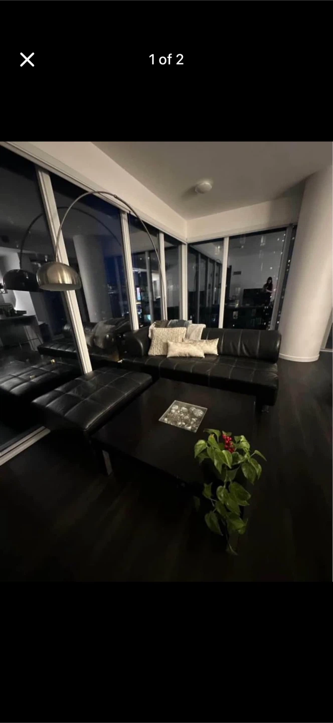 Black Leather Sectional Sofa with Ottoman - photo 4