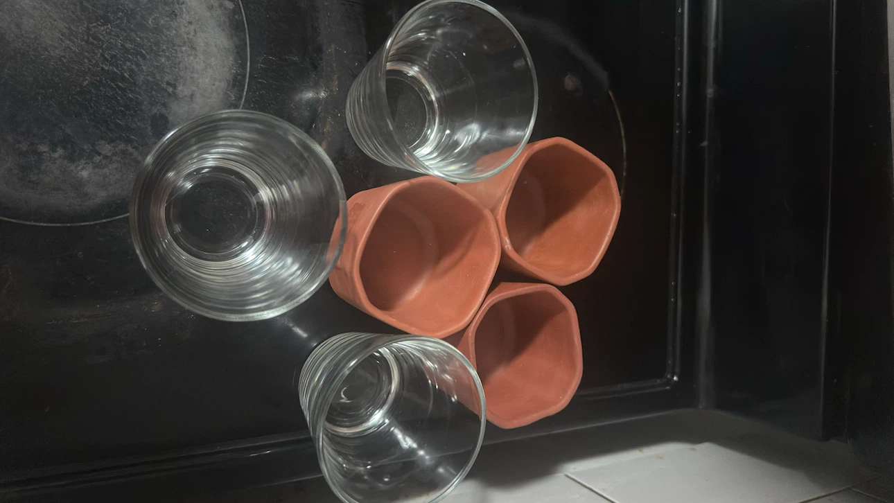 Set of 3 Glass Ramekins and 2 Terracotta Ramekins