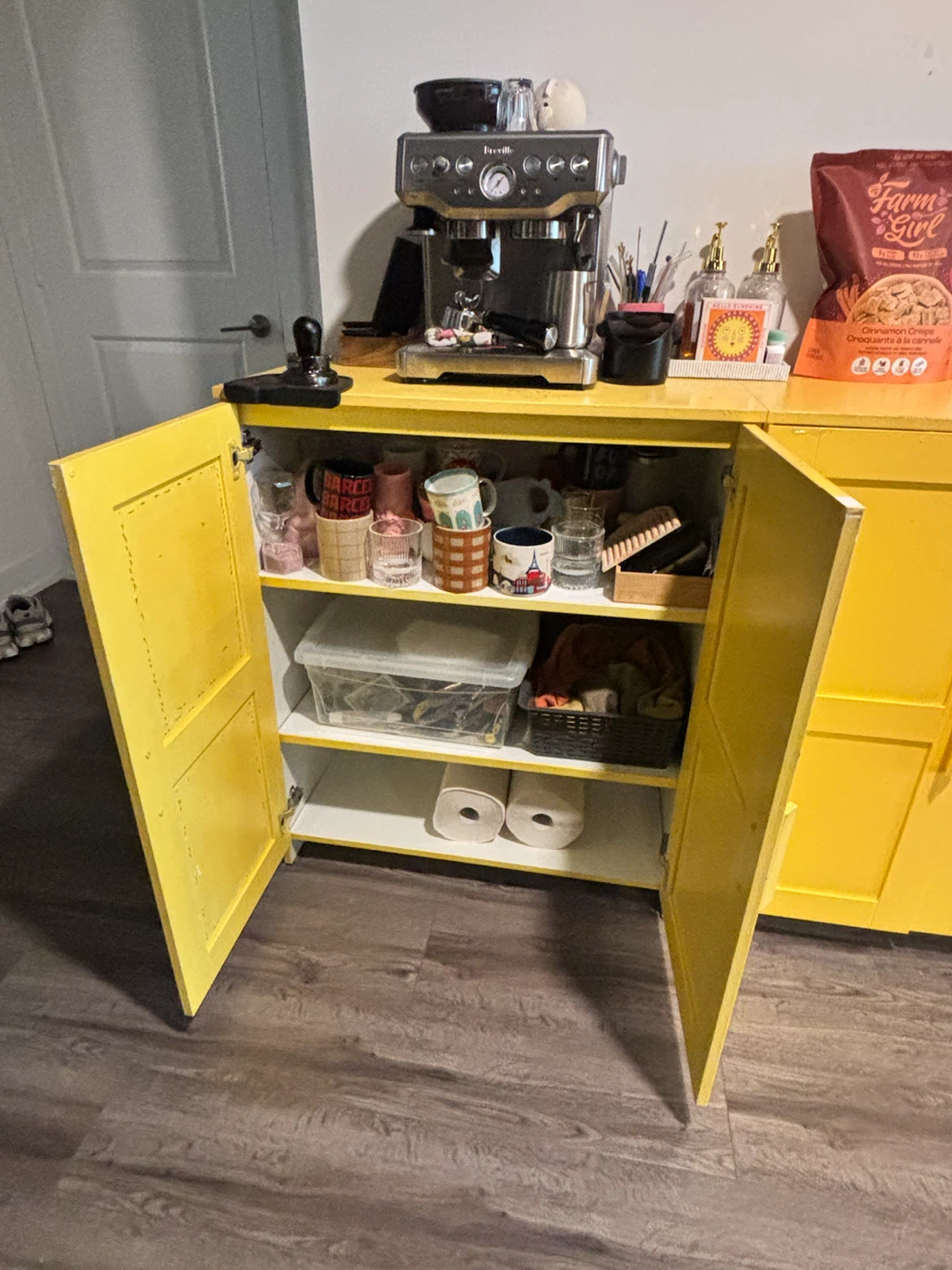 2 Yellow Two-Door Cabinet with Cane Accents - photo 2