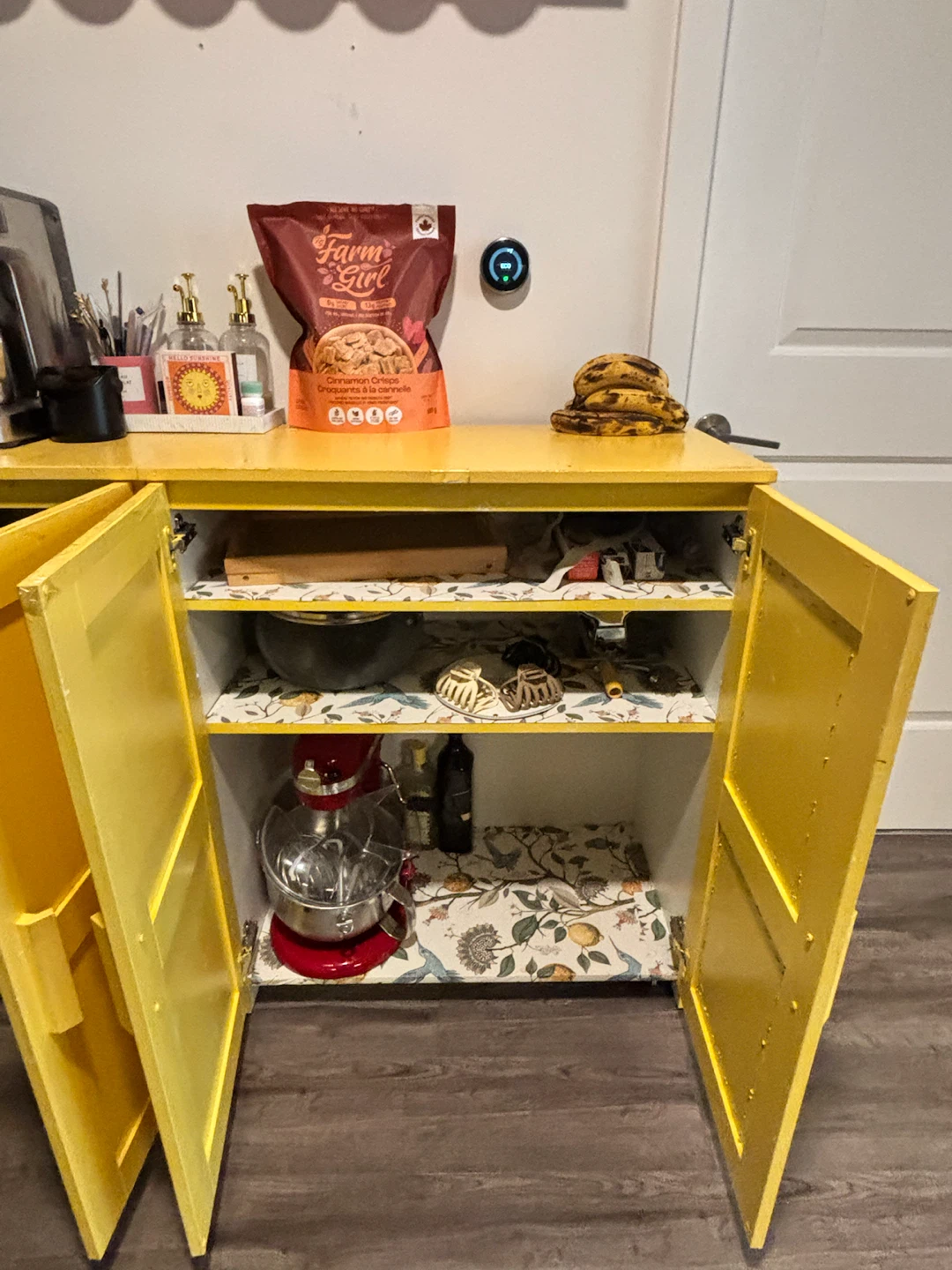 2 Yellow Two-Door Cabinet with Cane Accents - photo 3