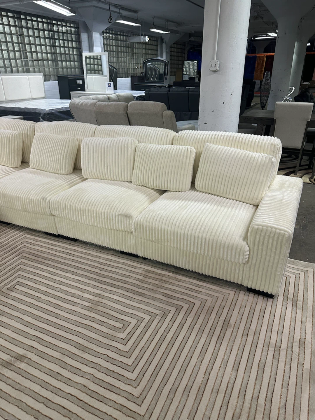 White Corduroy Sectional Sofa with Chaise - photo 2