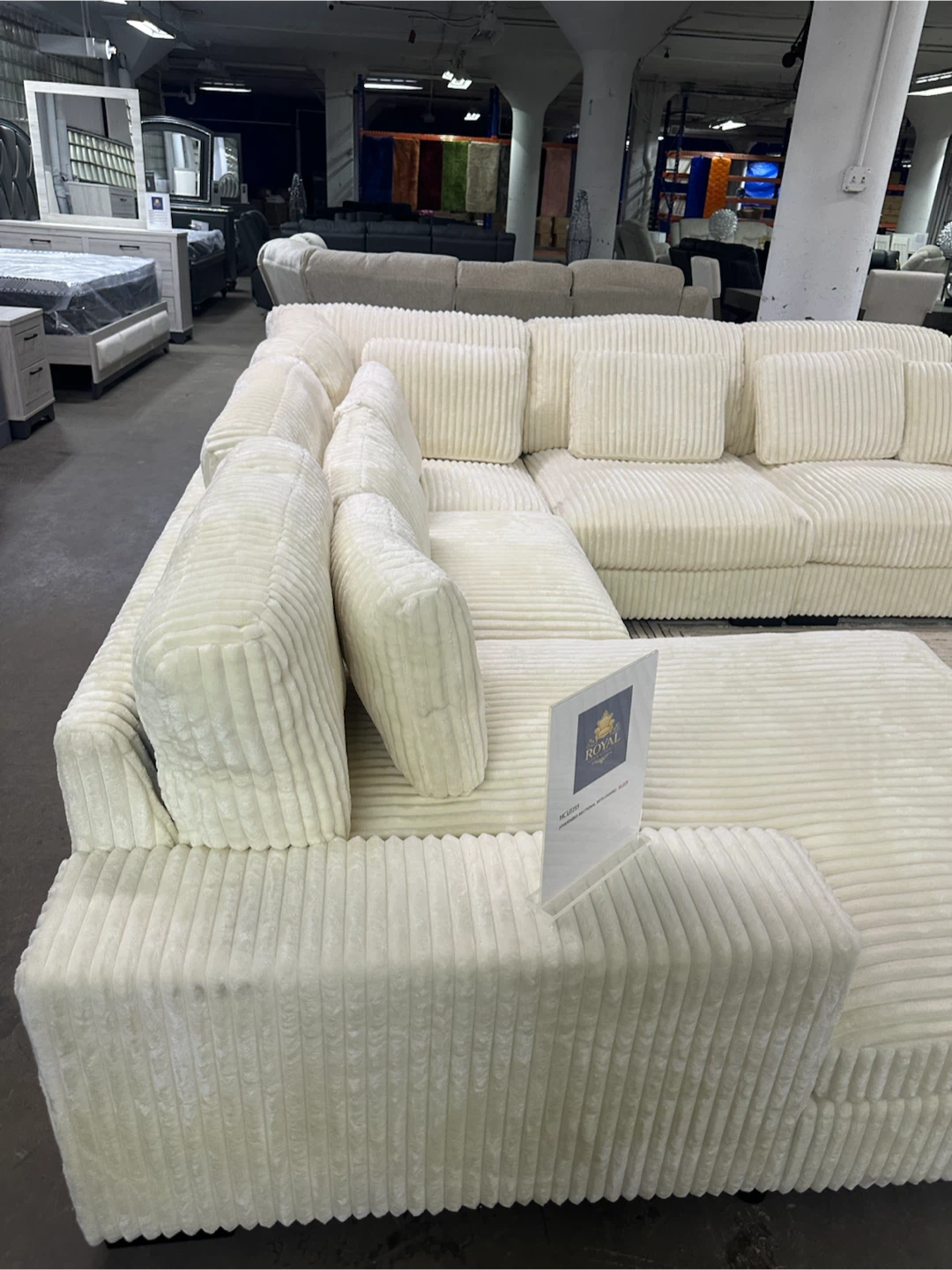 White Corduroy Sectional Sofa with Chaise - photo 4
