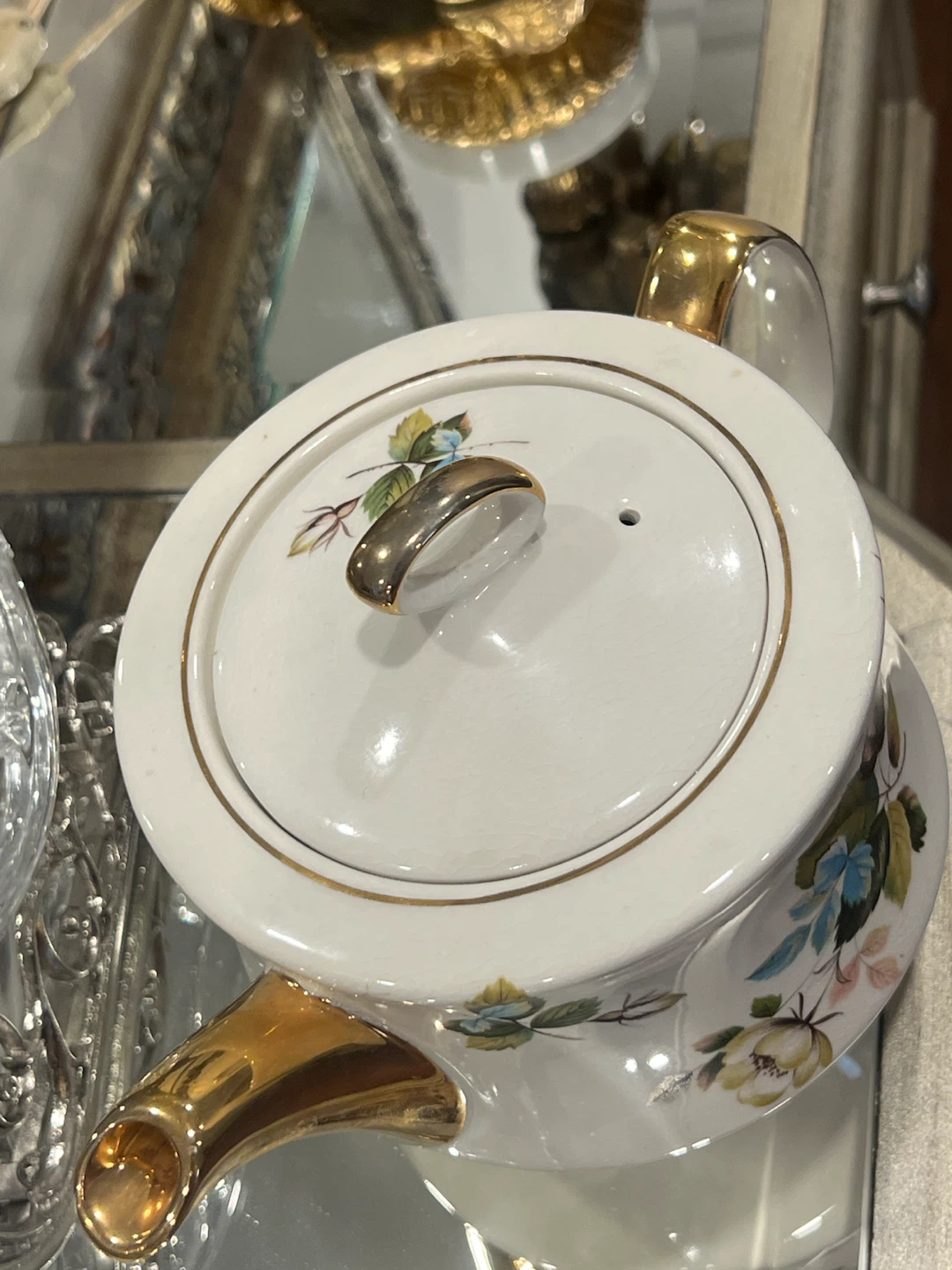 Vintage Floral Teapot with Gold Trim - photo 3