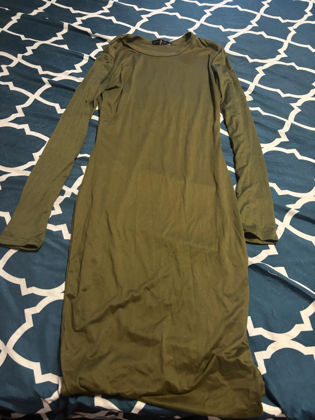 Olive Green Long Sleeve Midi Dress