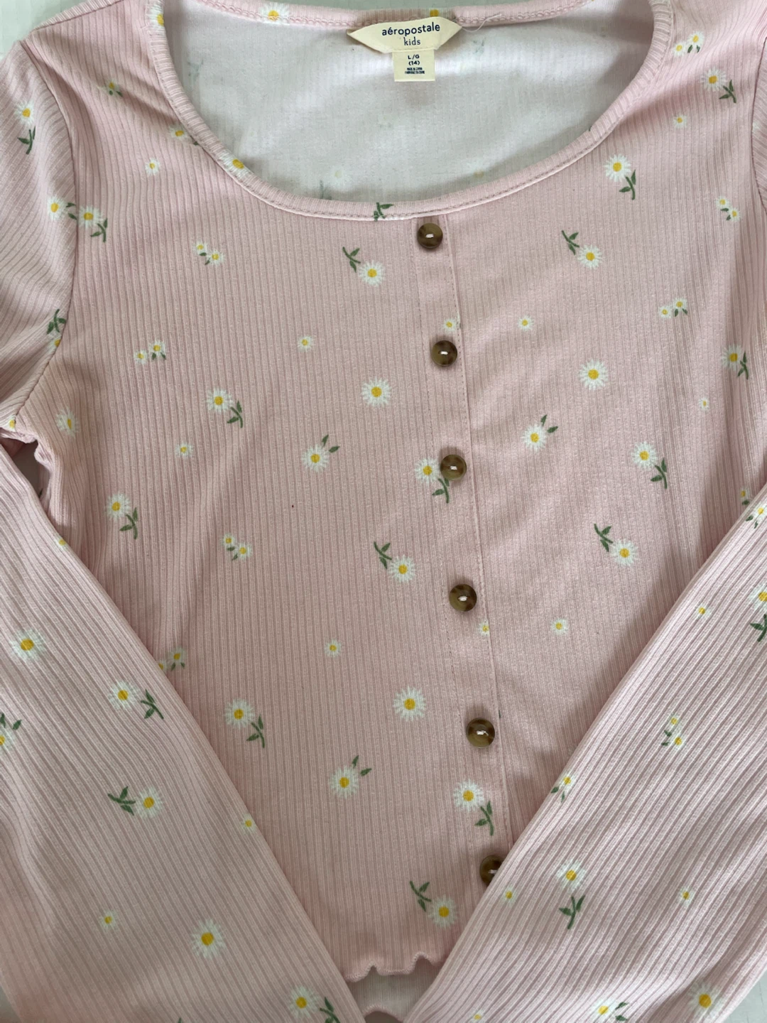 Aéropostale Kids Pink Floral Ribbed Button-Up Top - photo 3