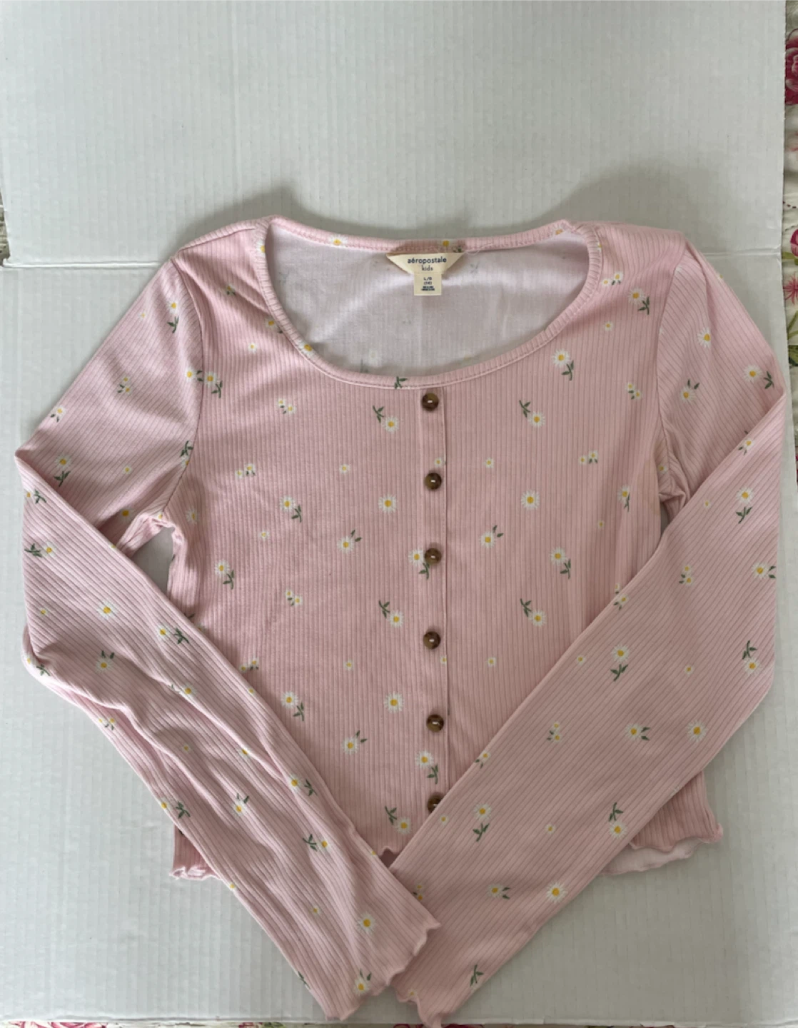 Aéropostale Kids Pink Floral Ribbed Button-Up Top