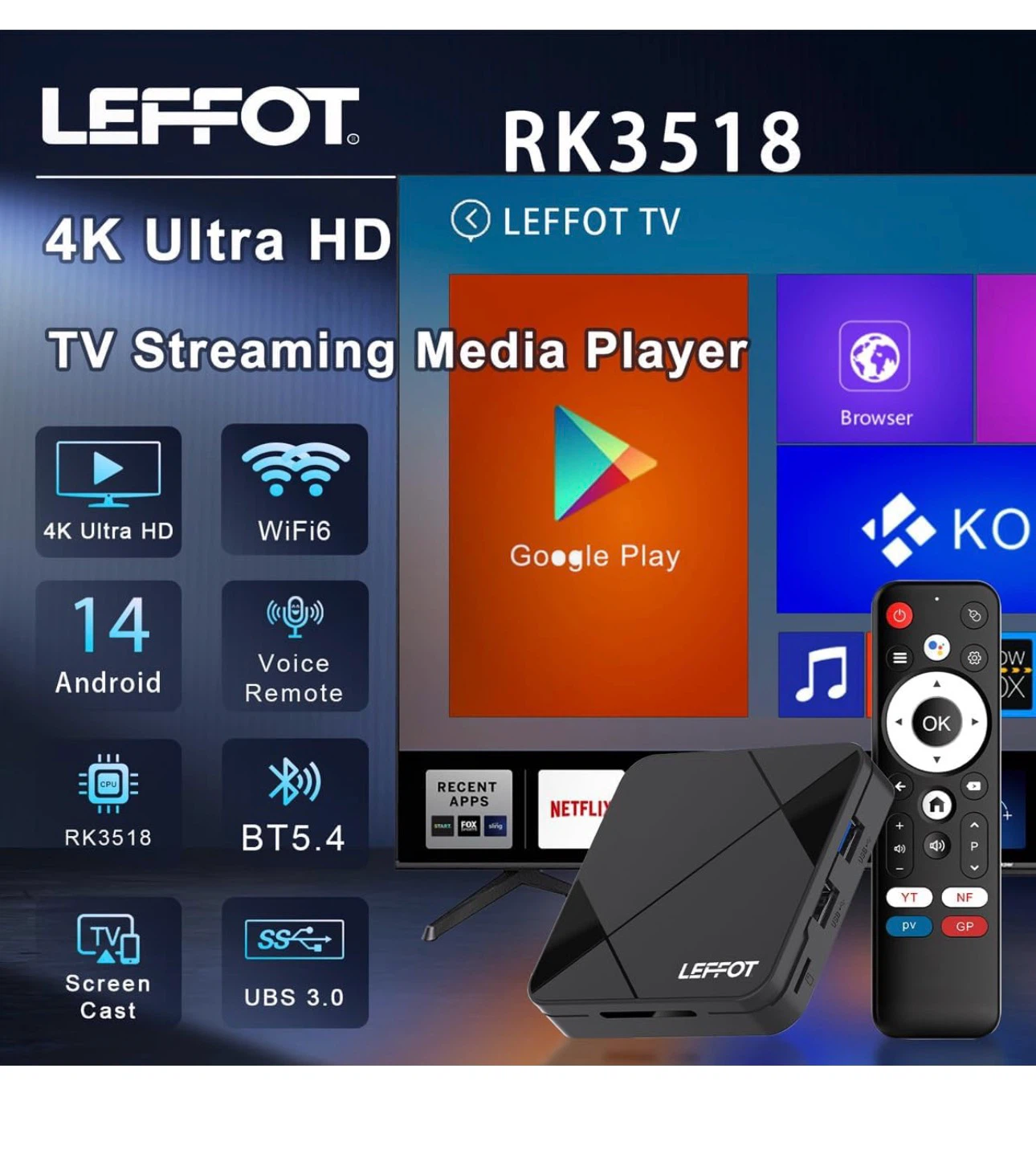 LEFFOT RK3518 4K Ultra HD TV Streaming Media Player A14 - photo 2