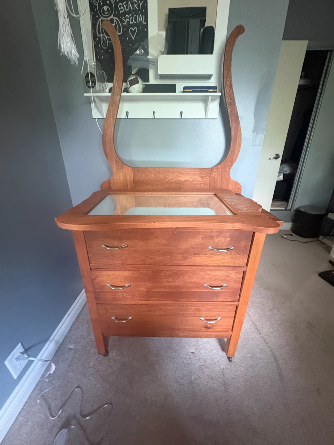 Antique Oak Vanity Dresser with Mirror