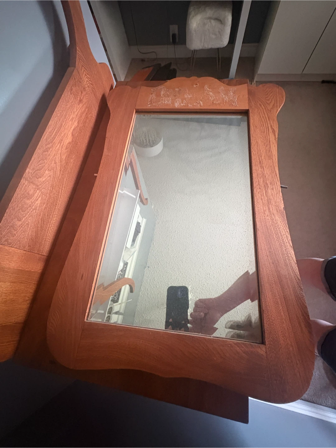 Antique Oak Vanity Dresser with Mirror - photo 2