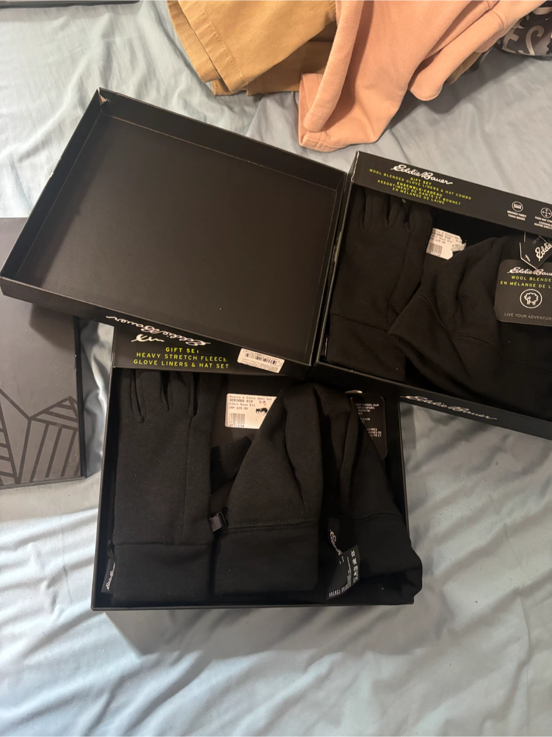 Eddie Bauer Heavy Stretch Fleece Glove Liners & Hat Set