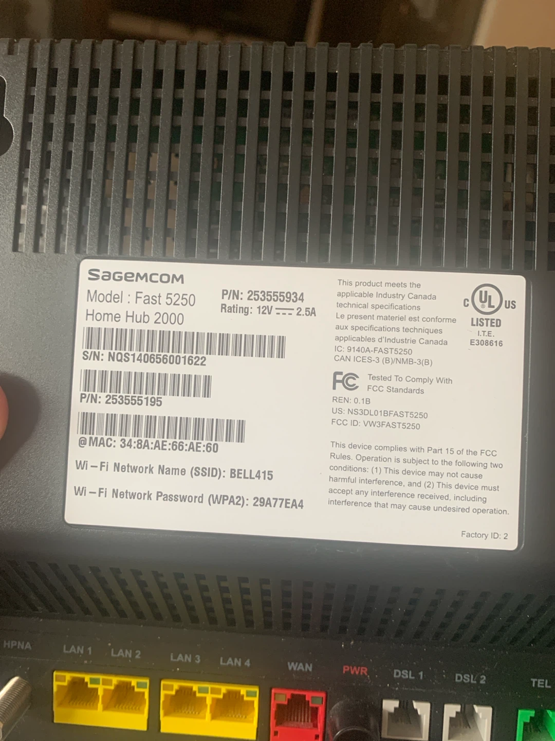 Sagemcom Fast 5250 Home Hub 2000 Modem/Router - photo 2