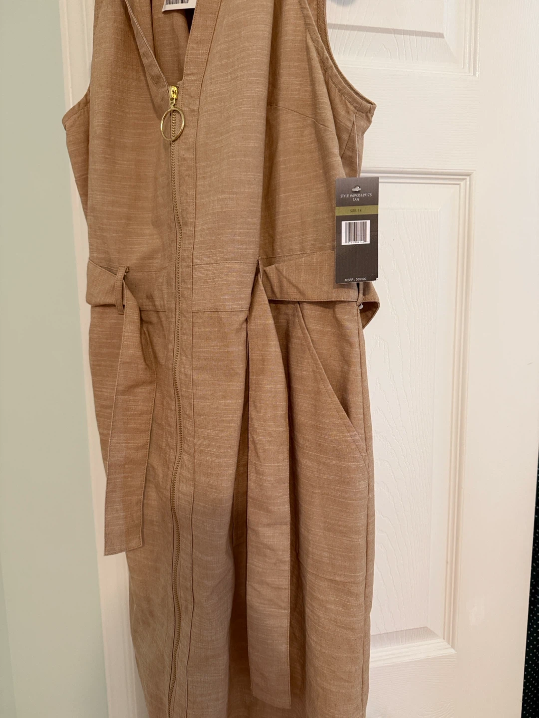 CHEFHOGAN Brown Linen Blend Sleeveless Dress