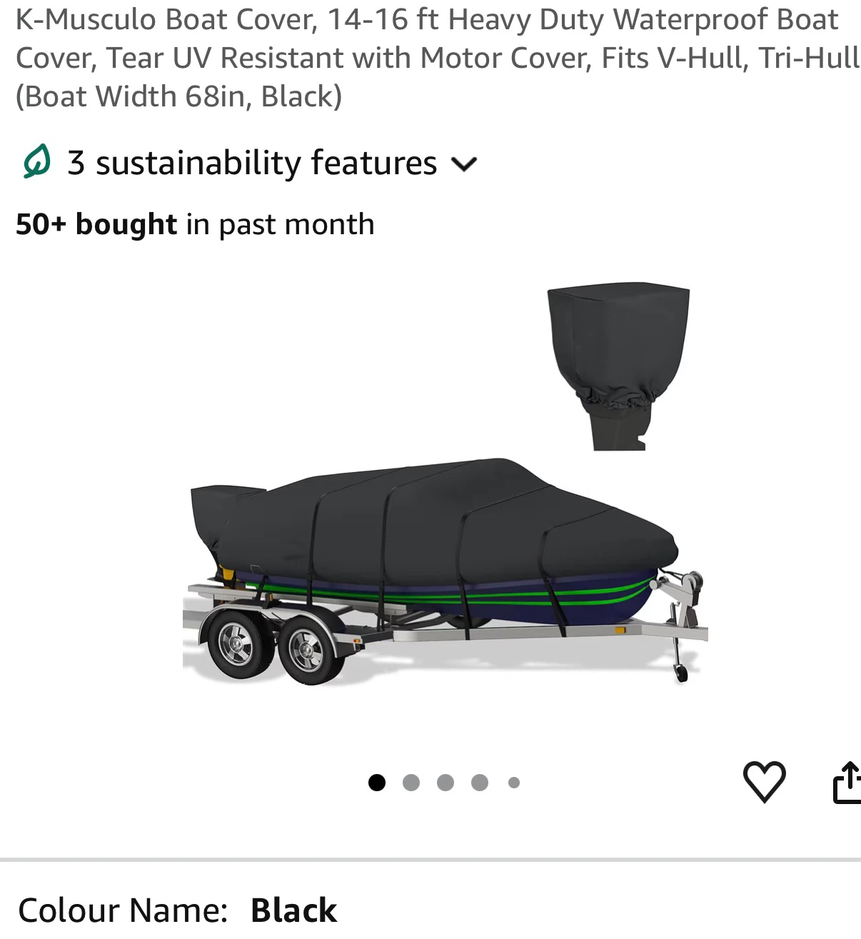 K-Musculo Boat Cover - 14-16 ft Heavy Duty Waterproof Black B14
