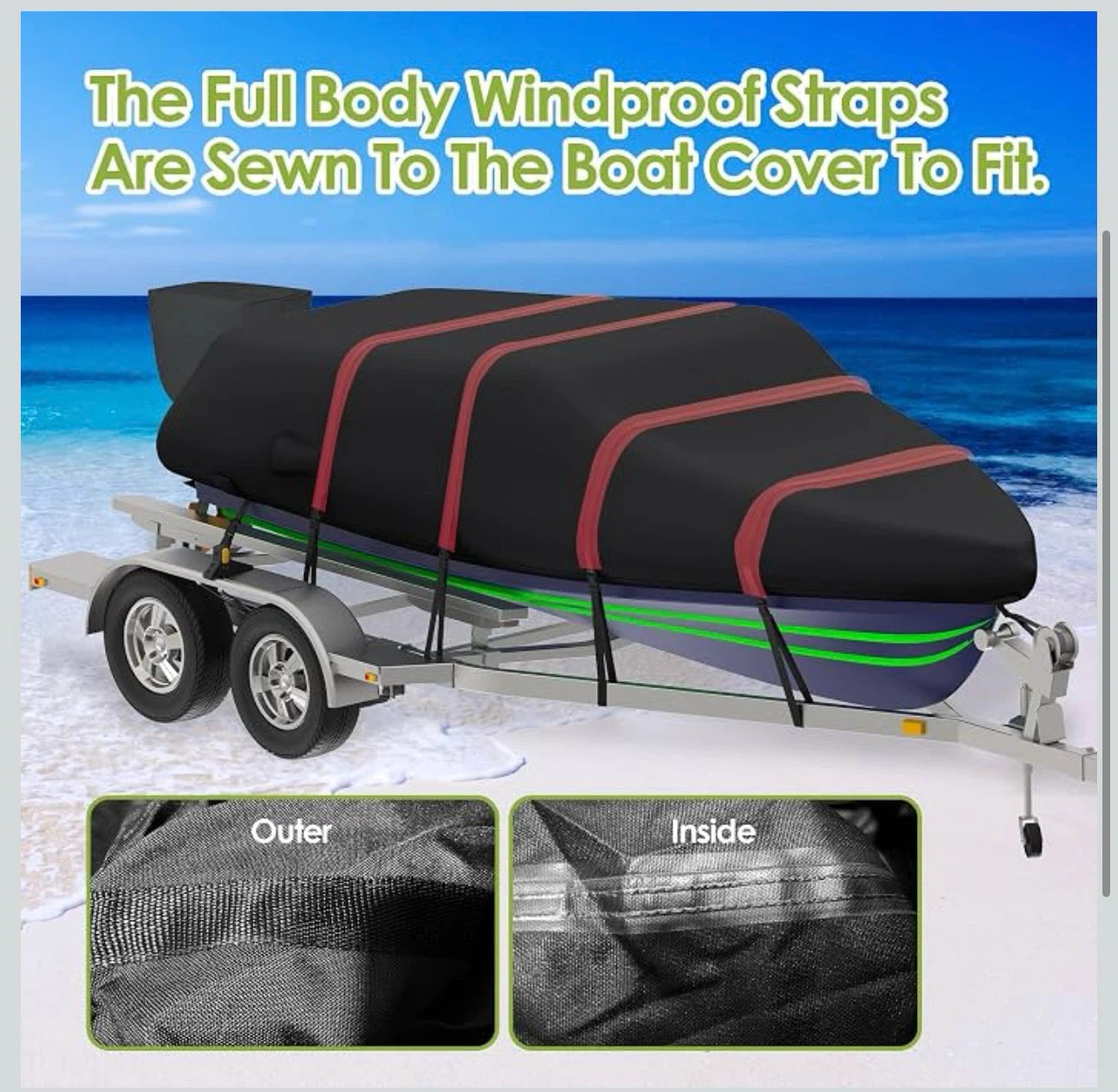K-Musculo Boat Cover - 14-16 ft Heavy Duty Waterproof Black B14 - photo 4