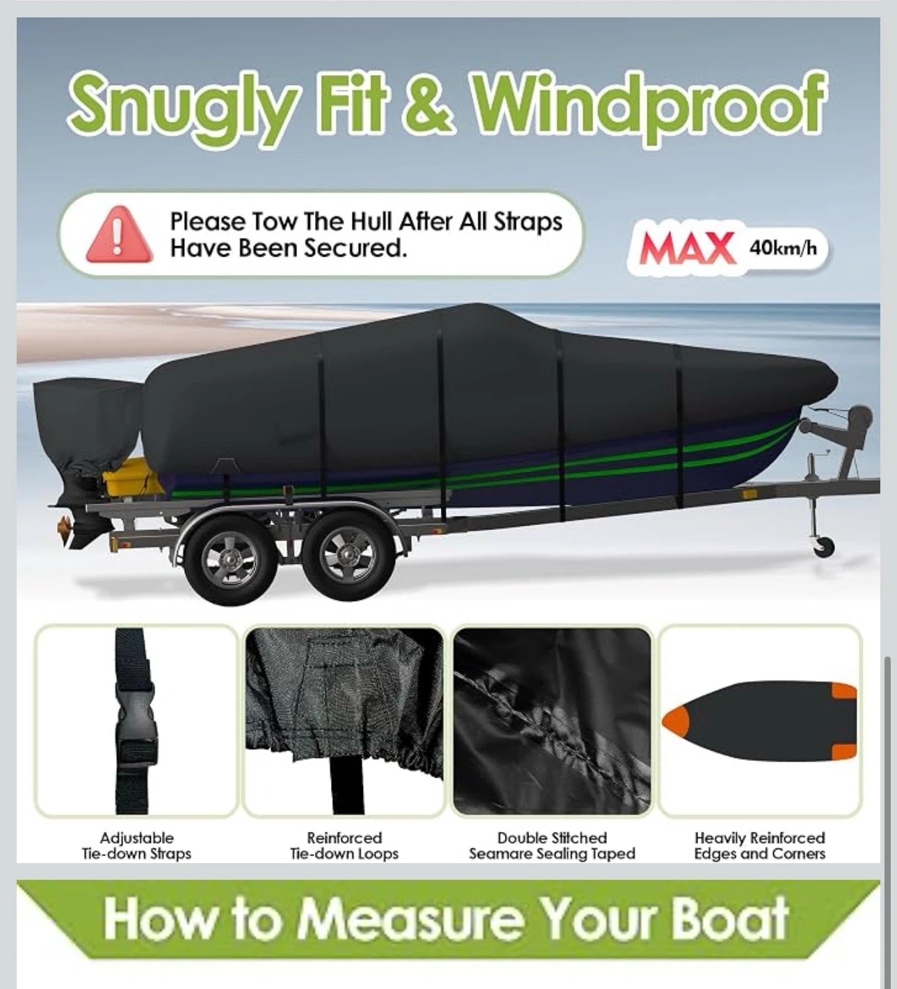 K-Musculo Boat Cover - 14-16 ft Heavy Duty Waterproof Black B14 - photo 5