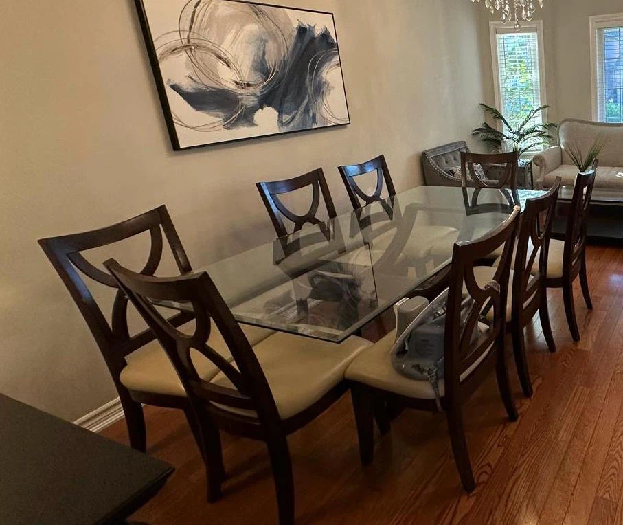 Glass Top Dining Table with 8 Chairs