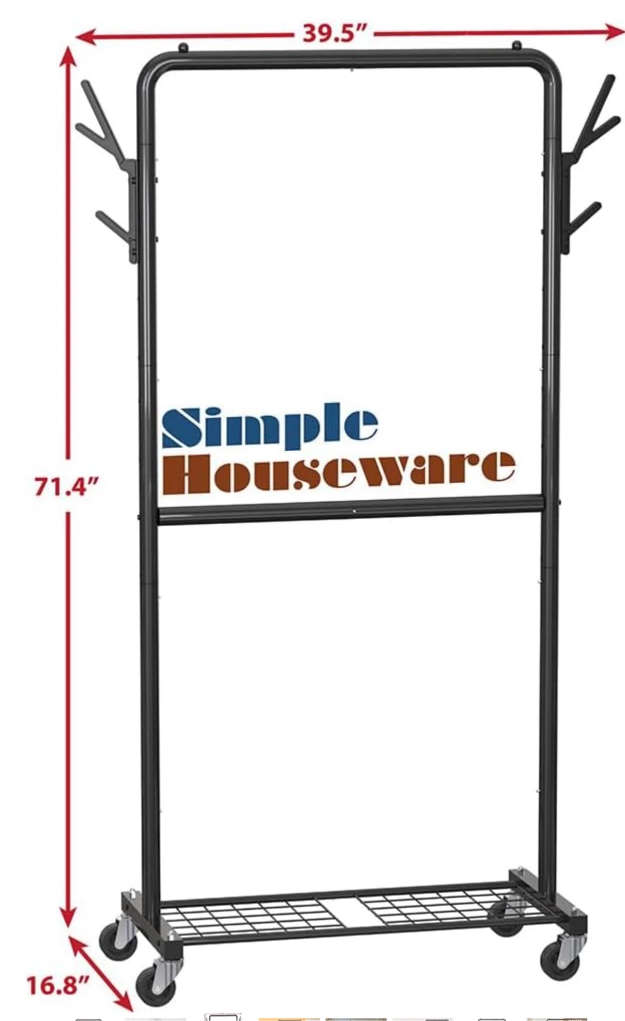 Rolling Garment Rack with Double Bar and Bottom Shelf G4R - photo 3