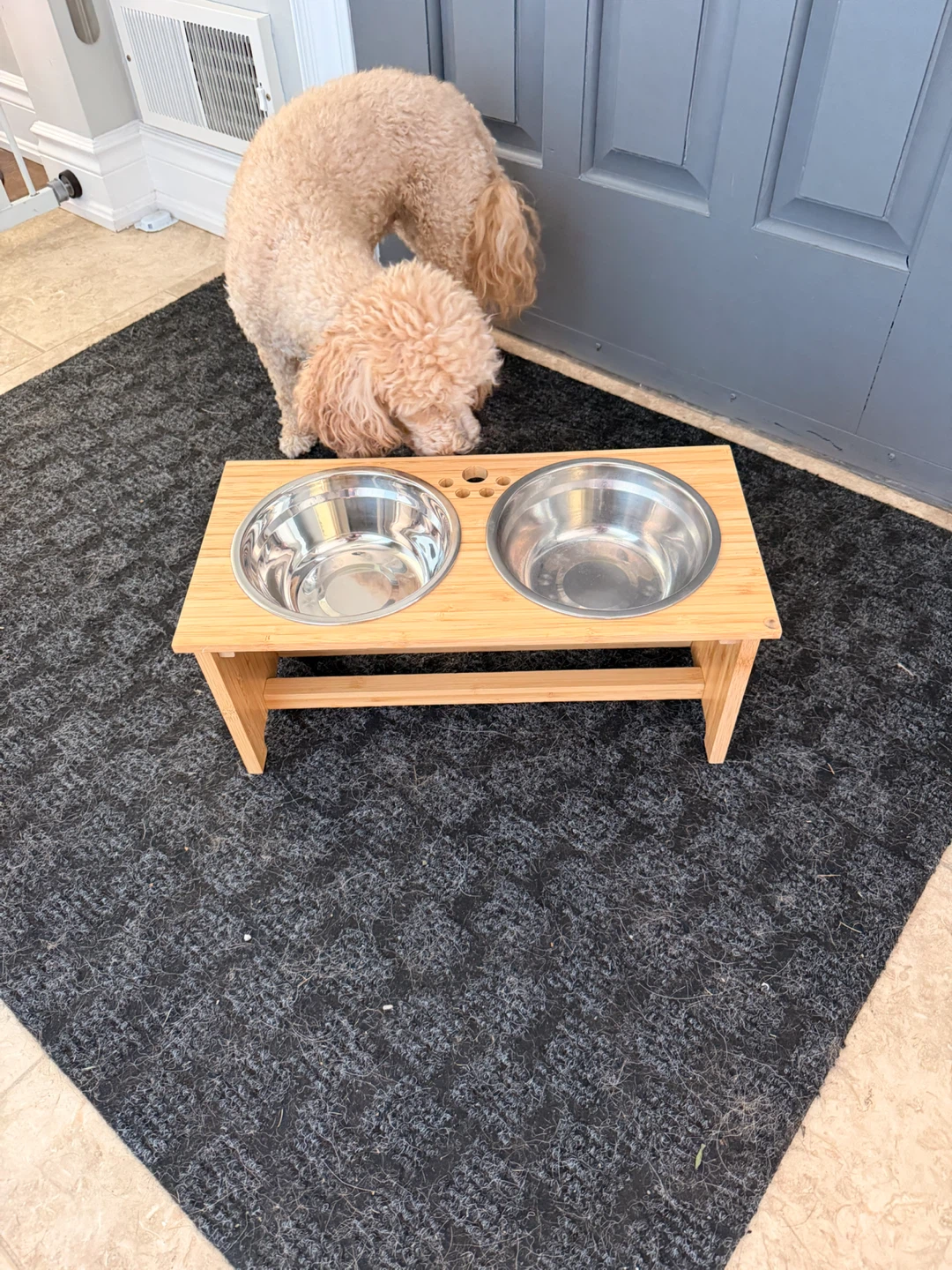 Bamboo Elevated Dog Bowl Stand with Stainless Steel Bowls